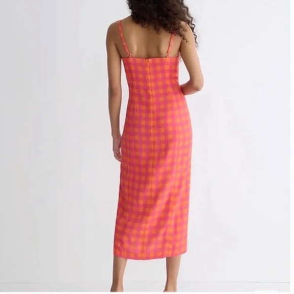 J. CREW Collection Invite Dress in Gingham Size 8 Vibrant Orange and Pink Midi - Picture 3 of 17